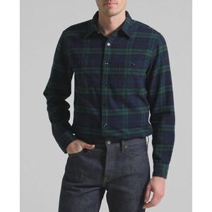 J.Crew Midweight‎ Flannel Long Sleeve Button Up Shirt Men's XL Green Blue Plaid